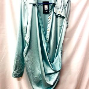 Fash onncva stylish and generous satin mint green shirt dress L size